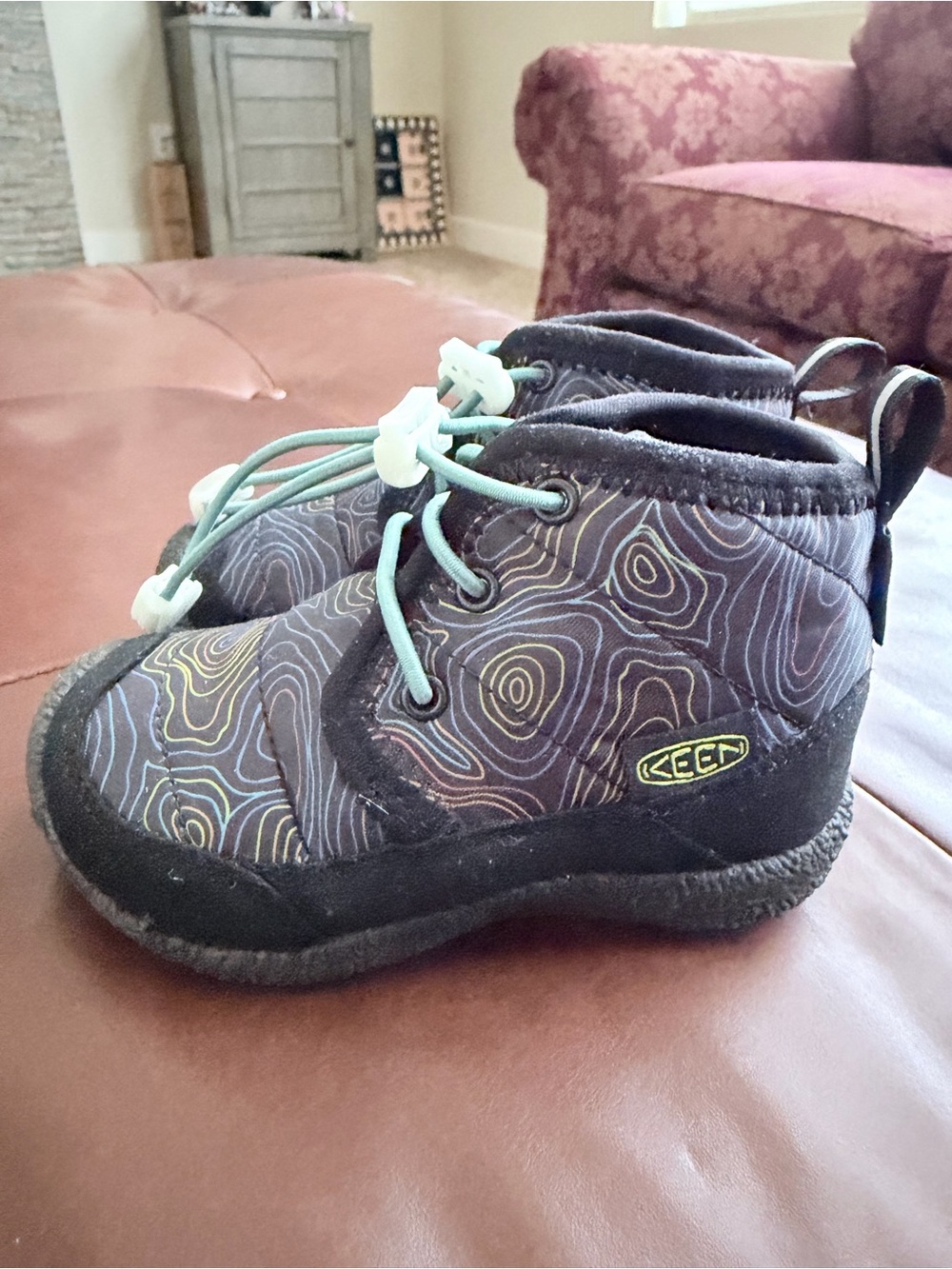 KEEN Kids Navy Topographic Ankle Boots with Teal Accents